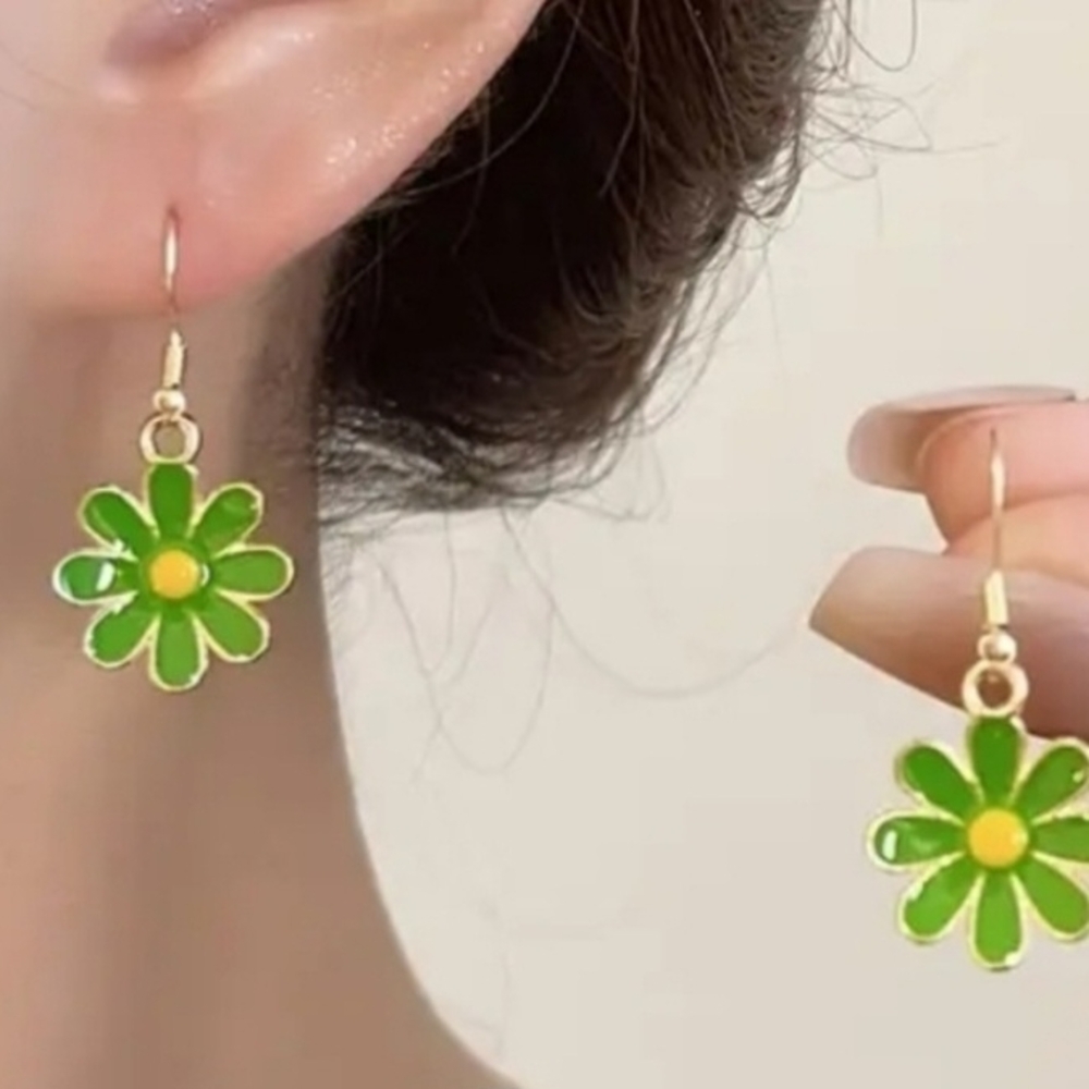 Daisy Flower Drop Earrings Set - Gold, Blue, Green, Pink. Four Sets - Picture 4 of 5